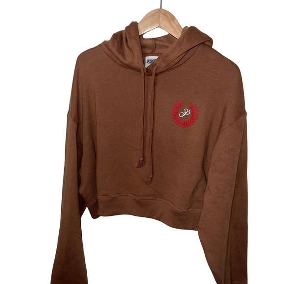 Victoria's Secret PINK Caramel Kiss Brown Cropped Hoodie Size Medium - Picture 1 of 10